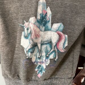 Californian Vintage - Girls Size 6 Unicorn Heather Grey Zip Up Hoodie Sweatshirt